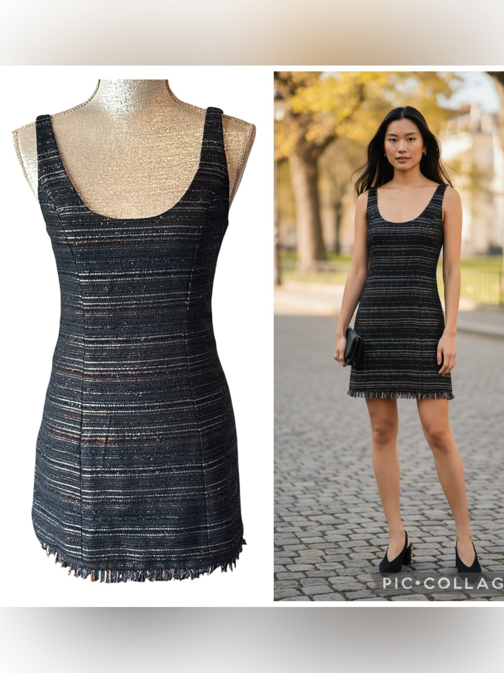Lovers + Friends Black Metallic Fringe Hem Mini Dress Size XS